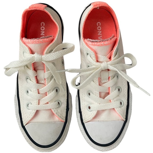 Converse Ox White Hyper Orange Girls Size 12 Converse All Star Chucks Low Tops - Picture 13 of 16